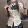 Camisa de Estilo Preppy Dulce y Picante de Verano Diseño de Nicho Camisa con Cintura Ajustada Insjk Aspecto Adelgazante Camisa de Manga Abullonada Ajustada para Mujer