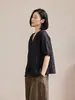 Las Camisas Hermosas de Moda de Este Año, Tops de Estilo Francés, Modernos y Adelgazantes, Camisas Negras de Cáñamo con Cuello en V 6023