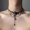 Collar de Dragón y Rosa Estilo Gótico Oscuro, Cadena para Clavícula con Borla Vintage Intrincadamente Elaborada, Gargantilla de Diseño de Nicho