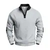 Sudadera con capucha para hombre de otoño e invierno, color liso, con felpa interior, cuello alto, casual, media cremallera, manga larga, holgada