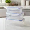 Caixa plástica retangular empilhável com vedação de encaixe, caixa organizadora transparente para cozinha e geladeira, caixa de armazenamento multiuso