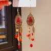 Pendientes de Gancho para Oreja con Borla de Hoja de Gota de Agua de Acrílico con Goteo de Aceite Estilo Étnico Retro Moda Nicho Elegantes de Gama Alta para Mujeres