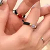 Anillo Trenzado de Moneda de Cobre con Frijol Rojo y Ágata Roja para Mujer, Diseño de Nicho de Moda, Anillo de Pareja y Amistad
