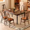 Mesa de Comedor Retro de Madera Maciza Francesa Americana Combinación de Mesa y Sillas Apartamento Pequeño Estilo Antiguo Hogar Mesa Rectangular Mesa de Comedor