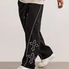 2026 Nuevo Modelo Pantalones Deportivos Casuales para Hombre de Corte Recto con Cintura de Cordón Estampado Cruzado para Exportación