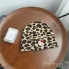 Moda Coreana Estampado de Leopardo Bufanda de Gatito Sombrero de Lana Bufanda de Punto Bordada Bufanda Caliente para el Cuello Sombrero a Prueba de Viento