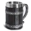 Suministro Transfronterizo Creativo Vikingo V8V6 Taza de Cerveza Vikinga Taza de Acero Inoxidable Resina Barril de Roble Taza de Agua