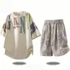 Conjunto Informal Cómodo de Camiseta y Shorts Estilo Americano High Street de Verano para Hombre Marca de Moda Tallas Grandes Ropa a Juego Holgada Conjunto Completo
