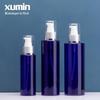 Em estoque frasco de bomba de pressão cosmética 100-250ml azul ombro plano PET pressionando loção sub-garrafa zixumin embalagem