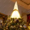 Novo produto transfronteiriço: Ponteira de árvore de Natal com luz LED de velho sem rosto com chapéu de tricô vermelho e branco, enfeite de decoração de árvore de Natal de elfo
