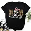 Talla Europea TransfronterizaCamiseta de Moda para Mujer Estampado de Corazón de Leopardo Negro Top Gráfico de Manga Corta para Mujer