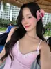 Traje de baño de una pieza a cuadros rosa francés Pure Lust Chica Dulce Adelgazante Pecho Pequeño Sexy Vacaciones en Aguas Termales junto al Mar
