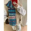 Bufanda Tejida Jacquard Rayada Estilo Fair Isle Azul para Mujer Invierno Estudiante Coreana Engrosada Cálida para el Cuello Moderna