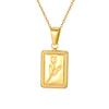 Joyería de Agua Spring Creek Colgante Cuadrado de Tulipán en Relieve de Acero Inoxidable Collar Dorado PN-2096