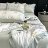 Juego de ropa de cama de cuatro piezas de Lyocell Tencel para verano, sábanas de seda de lujo ligero, funda de edredón sedosa y suave para dormir sin ropa, productos refrescantes de verano