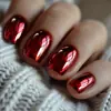 Puntas de Uñas Cuadradas Rojas Electroplateadas Cortas de Estilo Europeo y Americano a la Moda, Uñas Desmontables Portables al por Mayor