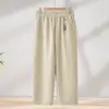 Pantalones casuales de verano finos de cintura alta rectos holgados transpirables para mujeres de mediana edad y mayores, para madres y abuelas