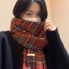 Bufanda de cuadros rojos de alta gama para mujer, otoño e invierno 2024, estilo coreano, versátil, gruesa y cálida.