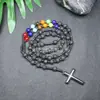 Amazonas Piedra Natural Colgante de Cruz Collar Piedra Ojo de Tigre Cruz Vesícula Biliar de Hierro Rosario para Hombres Collar Venta al por Mayor