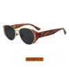 Celebridad de Internet Polvo de Gelatina de Cubitos de Hielo Grandes Gafas de Sol Metálicas de Moda Retro Estampado de Leopardo Color Cuadrado y Redondo Cara Gafas de Sol Ovaladas de Gama Alta