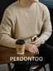 ¡Lavable a máquina! Suéter de Punto de Lana Natural con Cuello Redondo y Textura Rayada, Suéter de Estilo Maduro Otoño e Invierno para Hombre, Capa Base Cálida