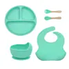 Atacado transfronteiriço infantil silicone louça babador tigela suplementar garfo colher bebê conjunto de cinco peças anti-queda produtos para mãe e bebê conjunto