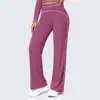 Pantalones casuales deportivos de pierna ancha con tacto a desnudo cepillado, de cintura alta, con bloques de color, corte holgado, para correr al aire libre y fitness, pantalones acampanados