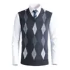 Colete de malha masculino transfronteiriço, roupa masculina casual de negócios, 6% lã, padrão losango jacquard outono e inverno, suéter sem mangas com gola V