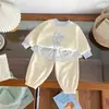 [Em Estoque] Ct267088 Conjunto de Roupa para Meninas 2026 Primavera Sudadore de Coelhinho Saia Xadrez Calça Conjunto de Duas Peças