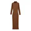 Vestido Sexy sin Espalda de Estilo Europeo y Americano de Cuello Alto y Manga Larga que Abraza las Caderas Otoño Nuevo Adelgazante de Cintura Color Puro Falda Larga Elegante