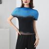 Miyake plissado manga curta camiseta feminina verão novo estampado degradê milho plissado slim-fit pullover top