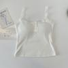 Camisola pequeña sexy de encaje con cinta de estilo francés con almohadilla para el pecho para mujer para uso exterior top de verano sin mangas para mujer espalda de belleza con botones corto