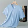 Camiseta de Seda de Hielo Modal para Hombre de Manga Corta Verano Cuello en V Antibacteriana y Antiácaros Camiseta Base Fresca de Secado Rápido Media Manga
