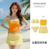 Traje de Baño de Cuatro Piezas Dividido para Mujer Dopamina Dulce Cuadros Vacaciones Impresionante Sexy Ropa de Baño de Playa para Mujer que Cubre el Vientre