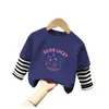 G2330# camisa de manga comprida para meninos e meninas estilo western primavera e outono nova infantil desenho animado fofo gola redonda jaqueta falsa de duas peças moda