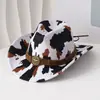 Sombrero Vaquero Occidental con Estampado de Vaca Retro y Leopardo para Hombre, Sombrero para Montañismo, Viajes y Exteriores, Sombrero de Jazz Estilo Étnico para Mujer