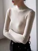 Camiseta Térmica Gris de Cuello Medio para Mujer Nuevo Estilo Otoño/Invierno Ajuste Delgado Suéter de Punto