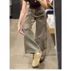Diseño retro de otoño, pantalones casuales de pierna ancha y multibolsillos a la moda, cintura alta estilo americano, adelgazantes, corte holgado, pantalones de trabajo de pierna curva