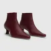 2026 Nuevo Estilo de Comercio Exterior Estilo Europeo y Americano Punta Cuadrada Tacón Fino Tacón Alto Talla Grande Cremallera Trasera Talla Grande Botines Cortos para Mujer