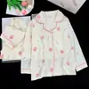 Conjunto de Ropa para Casa con Cuello para Niños de Primavera y Otoño, Ropa Delgada con Aire Acondicionado para Niñas, Cárdigan de Manga Larga, Pijama de Algodón Nube Estilo Coreano para Mujer