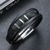 Moda Europeia e Americana Transfronteiriça Simples Masculino Pulseira de Couro Personalizada Tecida à Mão Vintage Punk Cuff Pulseira com Fecho Magnético