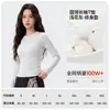 Camiseta Feminina de Cor Sólida com Gola Redonda e Manga Longa, Top Elástico Clássico Simples para Outono, Básico Versátil Emagrecedor