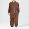 Conjunto de Jaqueta de Veludo Cotelê Masculina Retrô Tendência Estilo Chinês Outono/Inverno 2025 com Gola Alta Abotoada Conjunto de Duas Peças