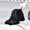 Botines de Tacón Alto de Moda 2024 Otoño e Invierno Nuevos Botas de Moda con Tacón Grueso con Cordones de Cuero Charol Botas de Cuero Botas de Motocicleta para Mujer