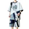 Camiseta de Manga Corta de Verano para Adolescentes Hombres y Estudiantes, Conjunto Deportivo Casual, Conjunto de Ropa para Hombre Holgado, Elegante Color Blanco