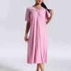 2026 Primavera/Verão Novo Pijama Feminino Exportação Feminino Plus Size Modal Stretch Camisola Longa com Acabamento em Renda