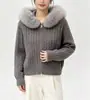 Suéter con Capucha y Cuello Grande de Piel Estilo Coreano Otoño/Invierno para Mujer Cardigan de Punto Trenzado con Cremallera Sudadera con Capucha de Temperamento Holgada Adelgazante