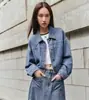 Jaqueta Jeans Curta Feminina 2025 Outono Novo Design Estilosa Retrô Qualidade Jaqueta para Mulheres Azul Claro Azul Escuro