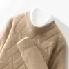 Camisa base de tricô jacquard 100% lã pura, espessa de sete agulhas, corte solto, tamanho grande, gola redonda, suéter pullover quente masculino
