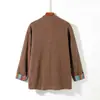 Nova Camisa de Veludo Cotelê Estilo Étnico Color-block Chinês Botão de Sapo Retrô Padrão Espiga de Trigo Jaqueta Casaco Tendência Solta Plus Size
